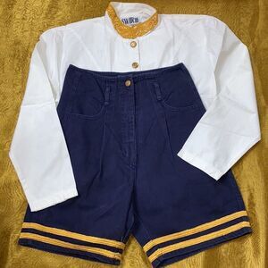 SET 2 PS VINTAGE SWITCH USA NAVY BLUE SHORT SIZE 5 BLOUSE SIZE M